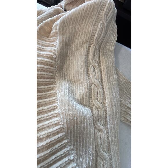 Kian D Chenille Cardigan Sweater Women’s Small Open Front Cable Knit Beige - Picture 3 of 6